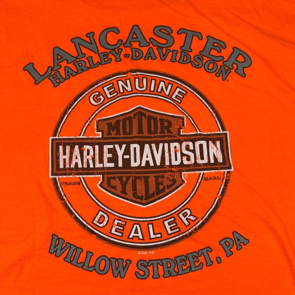 Harley-Davidson Lancaster PA Pocket T-Shirt Mens 2XL Orange Cotton Graphic